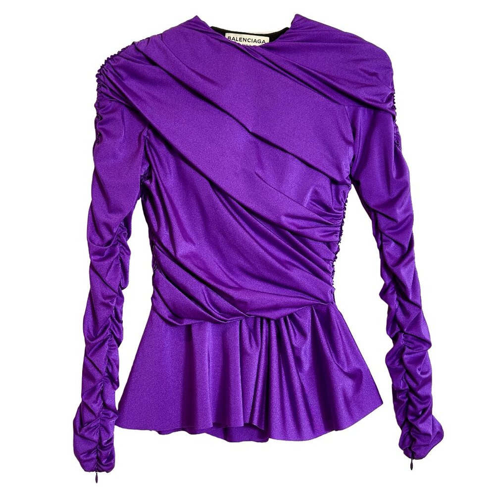 Balenciaga SS 2017 RUNWAY Purple Draped Rouched Peplum Top size F36 S